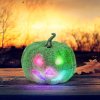 Halloween-i RGB LED dekor - habszivacs tök - zöld - 11 cm