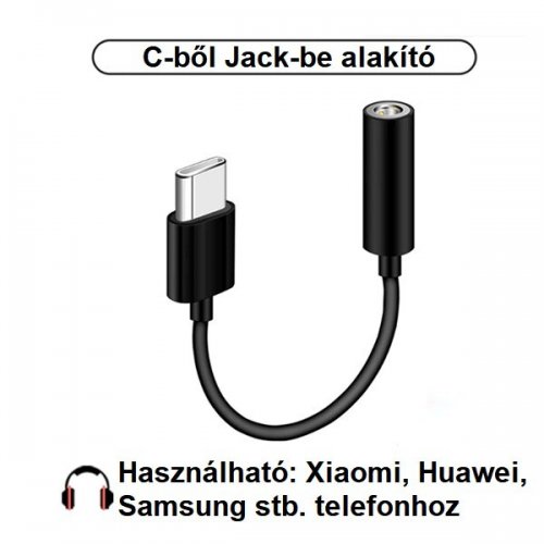 Telefon Type-C-ből Jack 3.5 mm-be való átalakító - Fekete