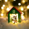 Karácsonyi LED dekor házikó - melegfehér - fa - 2 féle - 7,5 x 9,5 x 5,5 cm - 12 db / display