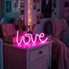 Neon LED lámpa - rózsaszín "Love" - 3 x AA + USB - 34 x 1.6 x 12,5 cm