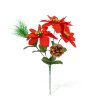 Mikulásvirág dekoráció – 3 virággal, tobozzal – sötétpiros – 34 cm
