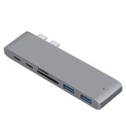 USB elosztó HUB MacBook-hoz szürke színben, Type-C, USB 3.0, SD, Micro SD, TF