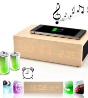 Bluetooth fa hatású ébresztőóra, NFC töltéssel, hangszóróval