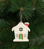 Karácsonyfadísz - házikó - akasztható - 9,4 x 10 cm