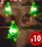 LED fényfüzér - karácsonyfa - 10 LED - 1,2 méter - melegfehér - 2 x AA