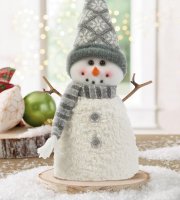 Karácsonyi hóember dekor - bot kezekkel, sapkában - 35 x 22 cm