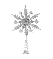 Karácsonyfa csúcsdísz - hópehely alakú - 22 x 15 cm - ezüst