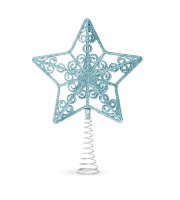 Karácsonyfa csúcsdísz - csillag alakú - 20 x 15 cm - világoskék
