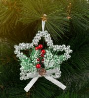 Karácsonyi dekoráció - akasztható - ezüst csillag - 10 cm
