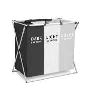 Szennyestartó kosár összecsukható fém vázzal világos-sötét-színes ruháknak (65 x 37 x 58 cm)