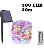 Napelemes 300 micro LED-es fényfüzér 30 m, távirányítóval, színes