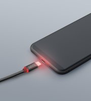 Adatkábel - USB Type-C LED fénnyel fekete - 1 m