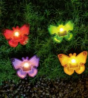 Leszúrható LED szolár - pillangók - színes - fekete - műanyag - 9 x 9 x 8,5 cm