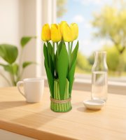 Műnövény dekoráció - tulipán - sárga - 26 x 6,5 cm