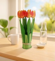 Műnövény dekoráció - tulipán - narancssárga - 26 x 6,5 cm