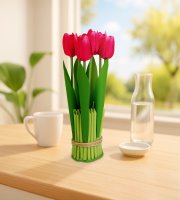 Műnövény dekoráció - tulipán - piros - 26 x 6,5 cm