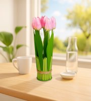 Műnövény dekoráció - tulipán - rózsaszín - 26 x 6,5 cm
