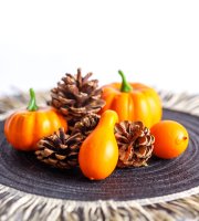 Őszi dekoráció - tök és toboz szett - 9 részes - 5-7 cm