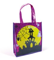 Halloween-i ajándéktáska - kastély - 30 x 33 cm - lila