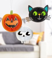 Halloween-i dekoráció - lampion szett - tök, macska, koponya - papír - 20 cm - 3 db / csomag