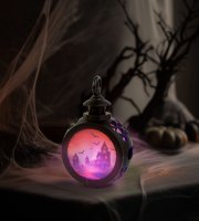 Halloween-i világító dekoráció - kastély - felakasztható - LED - 8,5 x 13,5 cm