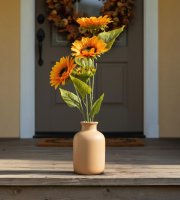 Őszi dekoráció - napraforgó - citromsárga - 3 fejjel - 90 cm