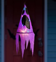 Halloween-i világító dekoráció - szellem - lila - 10 színes LED - akasztható - 2 x 2032 - 75x20 cm