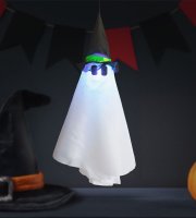 Halloween-i világító dekoráció - szellem - felakasztható - RGB LED - 70 x 50 cm