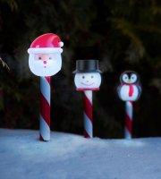 Karácsonyi szolár lámpa - LED - Mikulás, hóember, pingvin - 36,5 x 6 x 6 cm