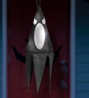 Halloween-i világító dekoráció - szellem - fekete - 10 színes LED - akasztható - 2 x 2032 - 75x20 cm