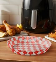 Air fryer sütőpapír - olaj nélküli sütőhöz - kockás, kör - 20 cm - 50 db / csomag