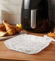 Air fryer sütőpapír - olaj nélküli sütőhöz - mintás, négyzet - 20 cm - 50 db / csomag