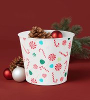 Karácsonyi dekoráció - fém kaspó, vödör - cukorbot - 13 x 11 cm