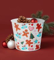 Karácsonyi dekoráció - fém kaspó, vödör - mézeskalács - 13 x 11 cm