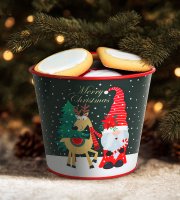 Karácsonyi dekoráció - fém kaspó, vödör - Manó - 13 x 11 cm