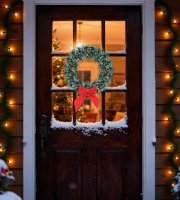 Karácsonyi ajtódísz / kopogtató - koszorú masnival - 27 cm