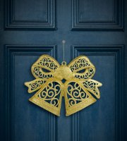 Karácsonyi dekoráció - masni - akasztható - glitteres arany - 35 cm