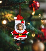 Karácsonyi fénykép dekoráció - filc - csengettyűvel - akasztható - 13 x 17 cm - 3 féle