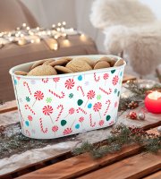 Karácsonyi fém kosár - cukorbot mintás - 19 x 11,5 x 9,5 cm