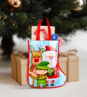 Karácsonyi ajándéktáska - csizma - 33 cm - kék