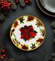 Karácsonyi kínálótál - műanyag - mikulásvirág - 22 cm