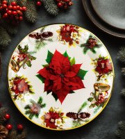 Karácsonyi kínálótál - műanyag - mikulásvirág - 37,5 cm