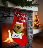 Karácsonyi mikuláscsizma - kutya - piros - 42 x 24 cm