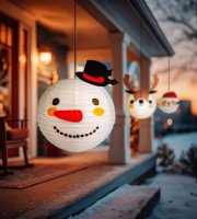 Karácsonyi lampion - hóember - papír - 30 cm