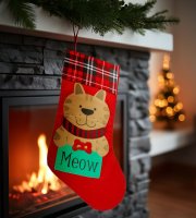 Karácsonyi mikuláscsizma - cica - piros - 42 x 24 cm