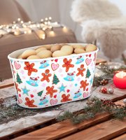 Karácsonyi fém kosár - mézeskalács mintás - 19 x 11,5 x 9,5 cm