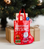 Karácsonyi ajándéktáska - csizma - 33 cm - piros