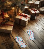 Karácsonyi dekoráció - "Itt járt a Mikulás" lábnyom matrica - 25 x 10 cm - 2 db / csomag