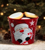 Karácsonyi dekoráció - fém kaspó, vödör - Mikulás - 13 x 11 cm