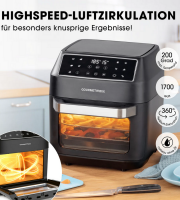 GOURMETMAXX Forrólevegős fritőz/ Airfryer 12L 1700W fekete légkeveréses